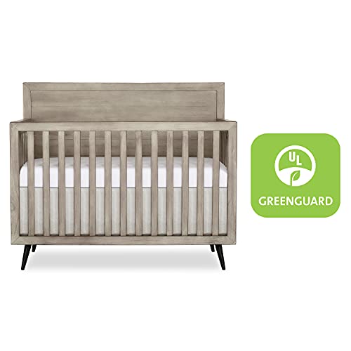 Evolur Stilnovo Mid Century Double-Dresser, Windsor Oak Grey, 52x18x35 Inch (Pack of 1) & Stilnovo Mid Century 4-in-1 Convertible Crib in Windsor Oak Grey, 56x30.25x47 Inch (Pack of 1)