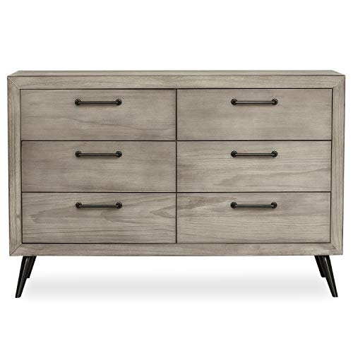 Evolur Stilnovo Mid Century Double-Dresser, Windsor Oak Grey, 52x18x35 Inch (Pack of 1) & Stilnovo Mid Century 4-in-1 Convertible Crib in Windsor Oak Grey, 56x30.25x47 Inch (Pack of 1)