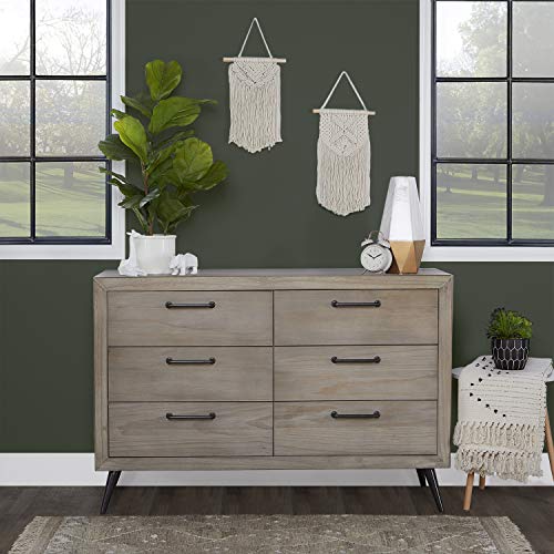 Evolur Stilnovo Mid Century Double-Dresser, Windsor Oak Grey, 52x18x35 Inch (Pack of 1) & Stilnovo Mid Century 4-in-1 Convertible Crib in Windsor Oak Grey, 56x30.25x47 Inch (Pack of 1)