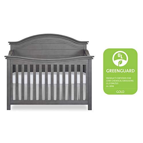 Evolur Belmar Double Dresser in Rustic Grey, 54x20.25x33 Inch (Pack of 1) & Belmar Curve 5-in-1 Convertible Crib in Rustic Grey