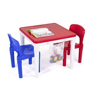 Humble Crew, White/Blue/Red Kids 2-in-1 Plastic Building Blocks-Compatible Activity Table and 2 Chairs Set, Square, Toddler & White/Primary Kids' Toy Storage Organizer with 12 Plastic Bins