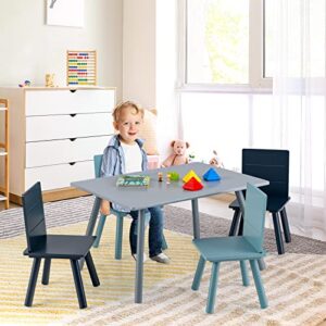 HONEY JOY Kids Table and Chair Set, Pine Wood Toddler Table and 4 Chair Set w/Building Blocks, 5 Pieces Children Furniture Set for Daycare, Classroom, Playroom, Gift for Boys Girls (Blue)