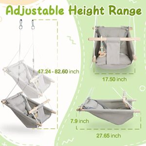 Baby Swing Indoor and Outdoor, Canvas Hammock Swing for Baby to Toddler with a Comfortable Seat, Macaroon Wooden Toy, Adjustable 5-Point Harness,3 Modes,Gift for Baby Boys Girls, Grey