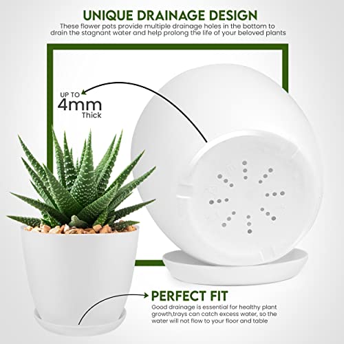 Utopia Home - Plant Pots Indoor with Drainage - 7/6.6/6/5.3/4.8 Inches Decorative Flower Pots for Indoor Planter - Pack of 5, Plastic Planters for Indoor Plants, Flowers, Cactus, Succulents Pot, White