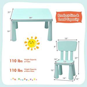 COSTWAY 3-Piece Kids Table and Chairs Set, Lightweight Plastic Children Activity Center for Reading, Writing, Painting, Snack Time, Kids Furniture Art Study Desk & Chairs Set for Ages 1-7 (Green)