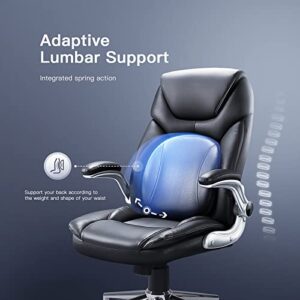 HUANUO Leather Office Chair, Executive Computer Desk Chair, Executive Office Chair with Adjustable Flip-up Arms, Leather Desk Chair with Lumbar Support