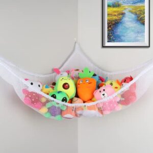 stuffed animal net or hammock toy hammock macrame large corner mesh toy storage hanging wall, stuffed animal holder nursery organizer for kids bedroom (70x47x47 in)