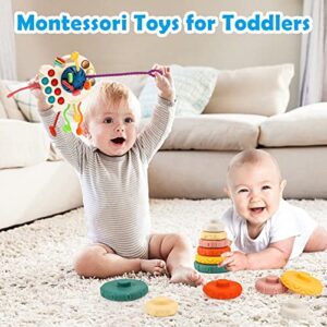 Baby toys for 6 to 12 Months Sensory Montessori Toys for 1 Year Old, Pull String & Stacking Toys for Early Development, Teething Travel Toys for Car Seat, Gifts for Infant 8 9 12 18 Months Toddler 1 2