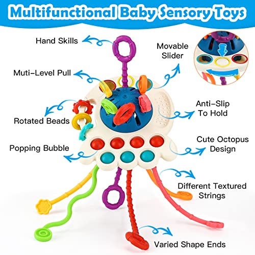 Baby toys for 6 to 12 Months Sensory Montessori Toys for 1 Year Old, Pull String & Stacking Toys for Early Development, Teething Travel Toys for Car Seat, Gifts for Infant 8 9 12 18 Months Toddler 1 2