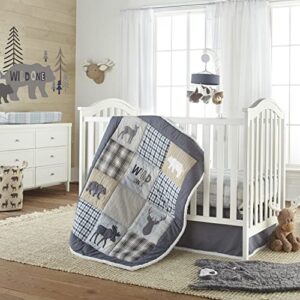 Levtex Baby - Logan Nursery Hamper - Round Fabric Storage Hamper - Bears and Deers - Taupe and Black - Nursery Accessories - Size: 14 x 19in.