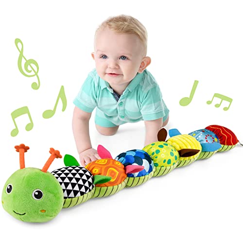 LIGHTDESIRE Baby Toys Musical Caterpillar,Infant Toys Stuffed Animal Toys with Ruler Design and Ring Bell,Baby Teething Toys for Tummy Time Newborn Boys Girls 0 3 6 12 Months(Green)