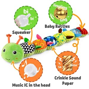 LIGHTDESIRE Baby Toys Musical Caterpillar,Infant Toys Stuffed Animal Toys with Ruler Design and Ring Bell,Baby Teething Toys for Tummy Time Newborn Boys Girls 0 3 6 12 Months(Green)