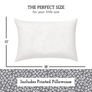 Toddler Pillow with Toddler Pillowcase - Soft Hypoallergenic - Best Pillow for Kids! Better Neck Support and Sleeping! Better Naps in Bed, a Crib, or at School! Makes Travel Comfier! (Alphabet Gray)