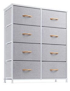 nicehill dresser for bedroom with 8 drawers, tall dresser fabric dresser for kids room, closet, nursery, baby, chest of drawers bedroom dresser, closet organizer with storage drawers, light grey