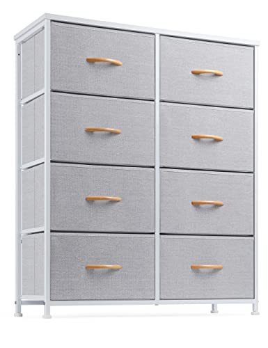 Nicehill Dresser for Bedroom with 8 Drawers, Tall Dresser Fabric Dresser for Kids Room, Closet, Nursery, Baby, Chest of Drawers Bedroom Dresser, Closet Organizer with Storage Drawers, Light Grey