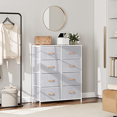 Nicehill Dresser for Bedroom with 8 Drawers, Tall Dresser Fabric Dresser for Kids Room, Closet, Nursery, Baby, Chest of Drawers Bedroom Dresser, Closet Organizer with Storage Drawers, Light Grey