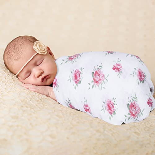PHF 100% Cotton Muslin Baby Swaddle Blanket, 4 Pack Ultra Soft Baby Muslin Blanket for Baby Girls, Breathable Receiving Blankets Swaddle Wrap for Newborns, Large 47x47 inches, Floral