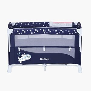 tksd&m portable baby playard, 2 in 1 convertible pack and play with comfortable mattress, 5 height adjustable bedside crib, foldable crib (navy)