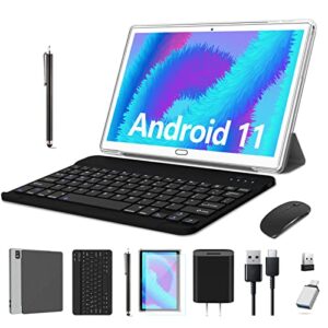 2023 newest android tablet 10.1 inch, 4g cellular tablet with keyboard, 2 in 1 tablet with 2 sim slot 64gb rom+4gb ram-13mp camera, octa-core, 1080 fhd |wi-fi | gps| bluetooth |mouse/stylus-silver