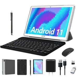 2023 Newest Android Tablet 10.1 Inch, 4G Cellular Tablet with Keyboard, 2 in 1 Tablet with 2 SIM Slot 64GB ROM+4GB RAM-13MP Camera, Octa-Core, 1080 FHD |Wi-Fi | GPS| Bluetooth |Mouse/Stylus-Silver