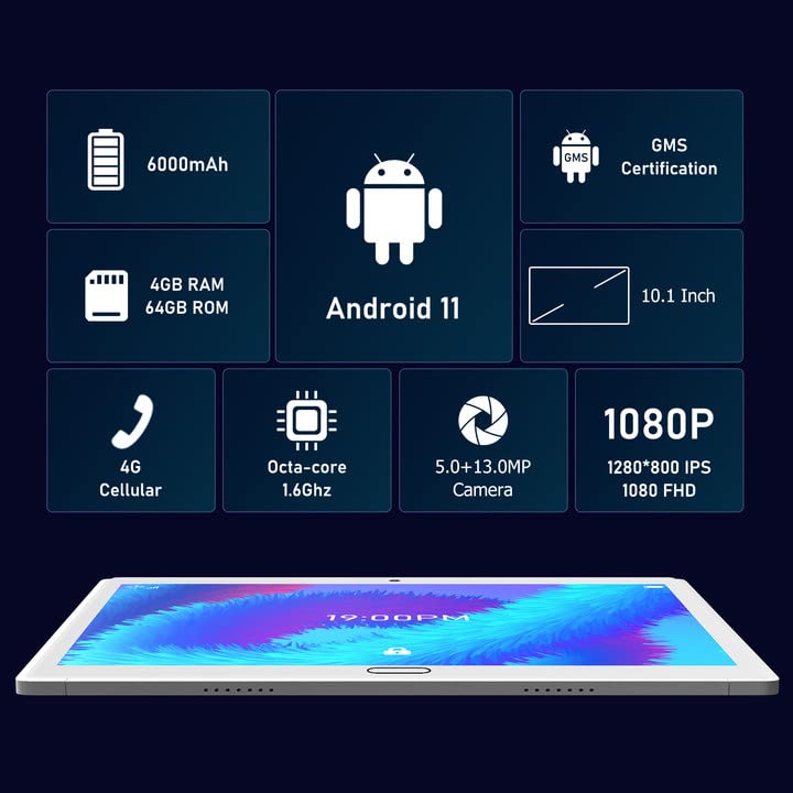2023 Newest Android Tablet 10.1 Inch, 4G Cellular Tablet with Keyboard, 2 in 1 Tablet with 2 SIM Slot 64GB ROM+4GB RAM-13MP Camera, Octa-Core, 1080 FHD |Wi-Fi | GPS| Bluetooth |Mouse/Stylus-Silver