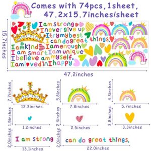 Colorful Inspirational Quotes Wall Decals Motivational Rainbow Wall Decals Crown Heart Wall Sticker Girls Wall Stickers Vinyl Wall Decals Peel and Stick for Classroom Nursery Kid Room Decor