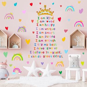Colorful Inspirational Quotes Wall Decals Motivational Rainbow Wall Decals Crown Heart Wall Sticker Girls Wall Stickers Vinyl Wall Decals Peel and Stick for Classroom Nursery Kid Room Decor