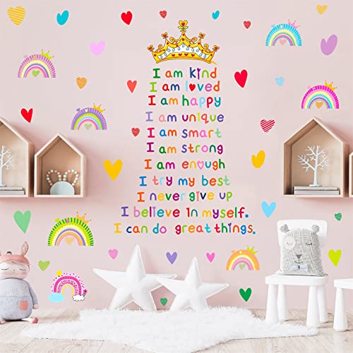 Colorful Inspirational Quotes Wall Decals Motivational Rainbow Wall Decals Crown Heart Wall Sticker Girls Wall Stickers Vinyl Wall Decals Peel and Stick for Classroom Nursery Kid Room Decor