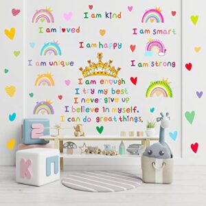 Colorful Inspirational Quotes Wall Decals Motivational Rainbow Wall Decals Crown Heart Wall Sticker Girls Wall Stickers Vinyl Wall Decals Peel and Stick for Classroom Nursery Kid Room Decor