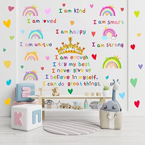 Colorful Inspirational Quotes Wall Decals Motivational Rainbow Wall Decals Crown Heart Wall Sticker Girls Wall Stickers Vinyl Wall Decals Peel and Stick for Classroom Nursery Kid Room Decor