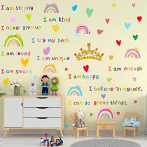 Colorful Inspirational Quotes Wall Decals Motivational Rainbow Wall Decals Crown Heart Wall Sticker Girls Wall Stickers Vinyl Wall Decals Peel and Stick for Classroom Nursery Kid Room Decor