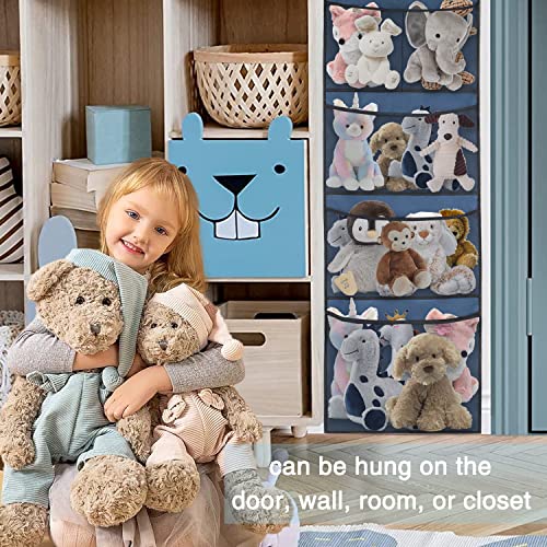 HMSOFTEST Stuffed Animal Storage - Over The Door Organizer for Stuffed Animal, Baby Plush Toy, and Baby Accessories Storage - Easy Installation, with 5 Large Breathable Hanging Storage Pockets (Blue)