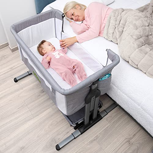 Ocodile Baby Bedside Sleeper, Cosleeping Baby Bed with Adjustable Height, Extra Storage and Integrated Wheels. Bassinets for Newborn Babies