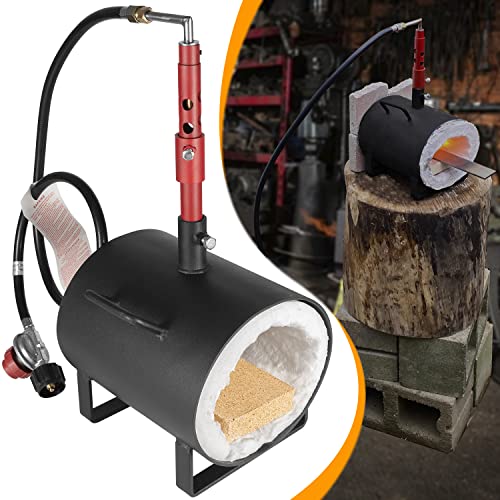 Portable Propane Forge Single Burner, Forging Blacksmith Tools Equipment Rolled Steel Large Capacity Oval Forge for Knife, Farrier & Tool Making