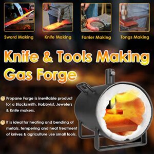 Portable Propane Forge Single Burner, Forging Blacksmith Tools Equipment Rolled Steel Large Capacity Oval Forge for Knife, Farrier & Tool Making