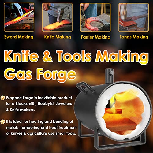 Portable Propane Forge Single Burner, Forging Blacksmith Tools Equipment Rolled Steel Large Capacity Oval Forge for Knife, Farrier & Tool Making