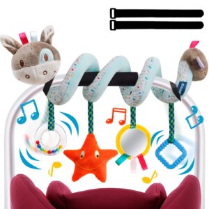 baby car seat toys activity stroller toy for boys girls 0 3 6 9 10 12 months, spiral hanging plush toys mobile for stroller bassinet crib baby carrier