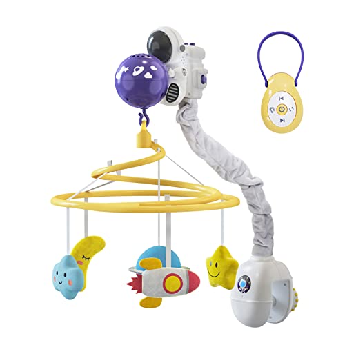 STAPAW Baby Crib Mobile with Music and Lights, Space Traveler Baby Mobile for Crib with IR Remote, Spaceman Nursery Decor Plush Toys for Newborn Boys and Girls Babies 0-12 Months