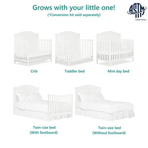 Dream On Me JPMA & Greenguard Gold Certified Grace 5 in 1 Convertible Crib Made with Sustainable New Zealand Pinewood in White, Non-Toxic Finish