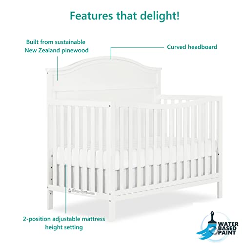 Dream On Me JPMA & Greenguard Gold Certified Grace 5 in 1 Convertible Crib Made with Sustainable New Zealand Pinewood in White, Non-Toxic Finish