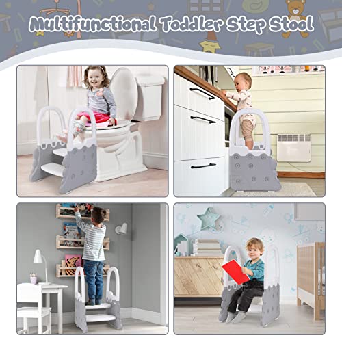 Toddler Step Stool for Bathroom Sink, Ronipic 2 Step Stools for Kids, Anti-Slip Stool for Kitchen Counter, Potty Training Toilet Stool with Handrail