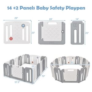 Costzon Baby Playpen, 16-Panel Extra Large Playpen for Babies and Toddlers, Foldable Activity Play Center with Safety Gate, Whiteboard, Indoor and Outdoor Baby Fence NO Gaps for Boys Girls