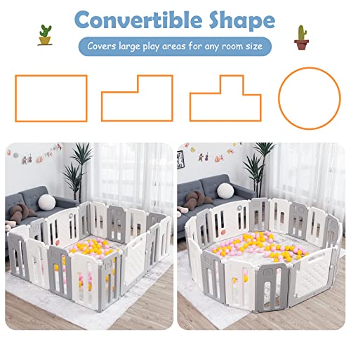 Costzon Baby Playpen, 16-Panel Extra Large Playpen for Babies and Toddlers, Foldable Activity Play Center with Safety Gate, Whiteboard, Indoor and Outdoor Baby Fence NO Gaps for Boys Girls