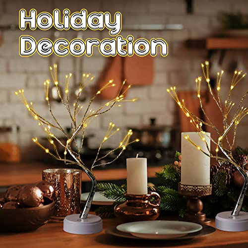 Roowest 2 Pcs 20" Tabletop Bonsai Tree Light Lamp 108 Led Copper Wire String Lamp Battery/USB Operated DIY Artificial Tree Warm White Fairy Light for Indoor Home Bedroom Desktop Christmas Trees Decor