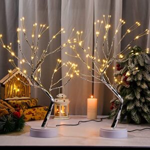 Roowest 2 Pcs 20" Tabletop Bonsai Tree Light Lamp 108 Led Copper Wire String Lamp Battery/USB Operated DIY Artificial Tree Warm White Fairy Light for Indoor Home Bedroom Desktop Christmas Trees Decor