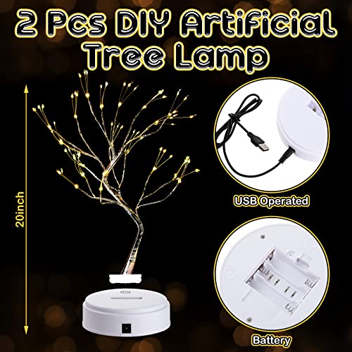 Roowest 2 Pcs 20" Tabletop Bonsai Tree Light Lamp 108 Led Copper Wire String Lamp Battery/USB Operated DIY Artificial Tree Warm White Fairy Light for Indoor Home Bedroom Desktop Christmas Trees Decor