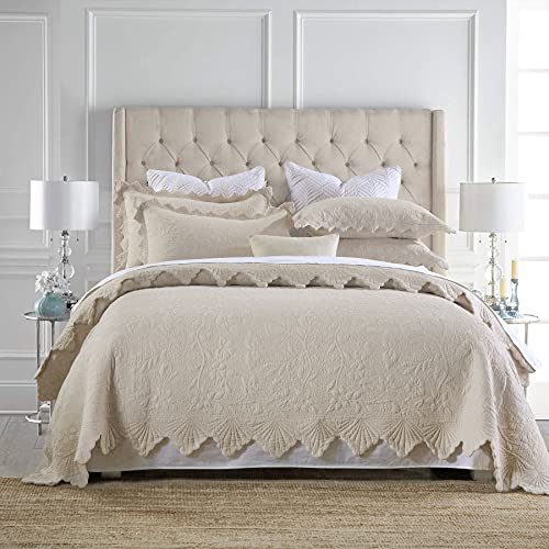 Brandream 6PC Cotton Quilt Bedding Set Queen King Size Cotton Queen Size Bedspreads Scalloped Farmhouse Quilts Set