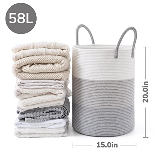 CHICVITA Large Baby Laundry Basket, Clothes Hamper for Nursery, Bedroom, Living Room, Bathroom, Tall Storage Basket for Clothes, Blankets, Towels, Toys, 15 x 20 inches, Grey, 58L