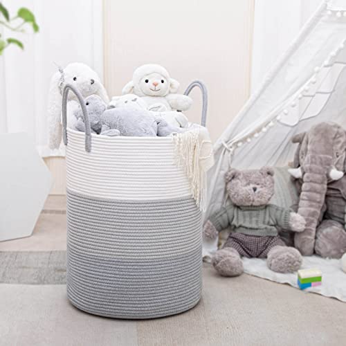 CHICVITA Large Baby Laundry Basket, Clothes Hamper for Nursery, Bedroom, Living Room, Bathroom, Tall Storage Basket for Clothes, Blankets, Towels, Toys, 15 x 20 inches, Grey, 58L