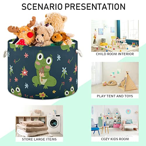 xigua Frog Cotton Rope Storage Basket with Handles Large Baby Laundry Basket Round Collapsible Laundry Basket for Laundry,Toys,Books and Nursery Clothes